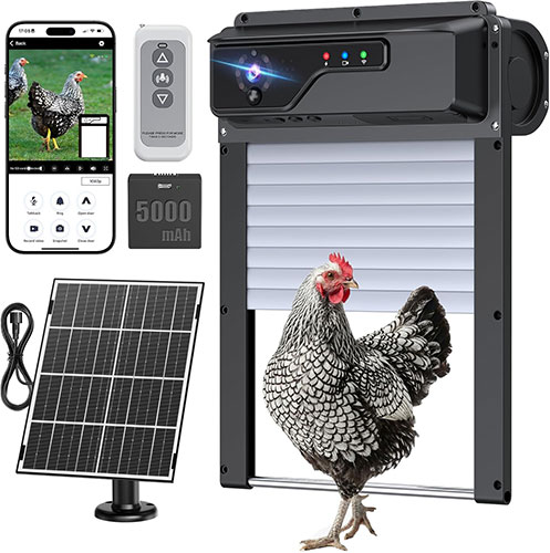 MASTERFUN Automatic Chicken Coop Door with Camera and Solar Powered Smart Chicken Door with WiFi